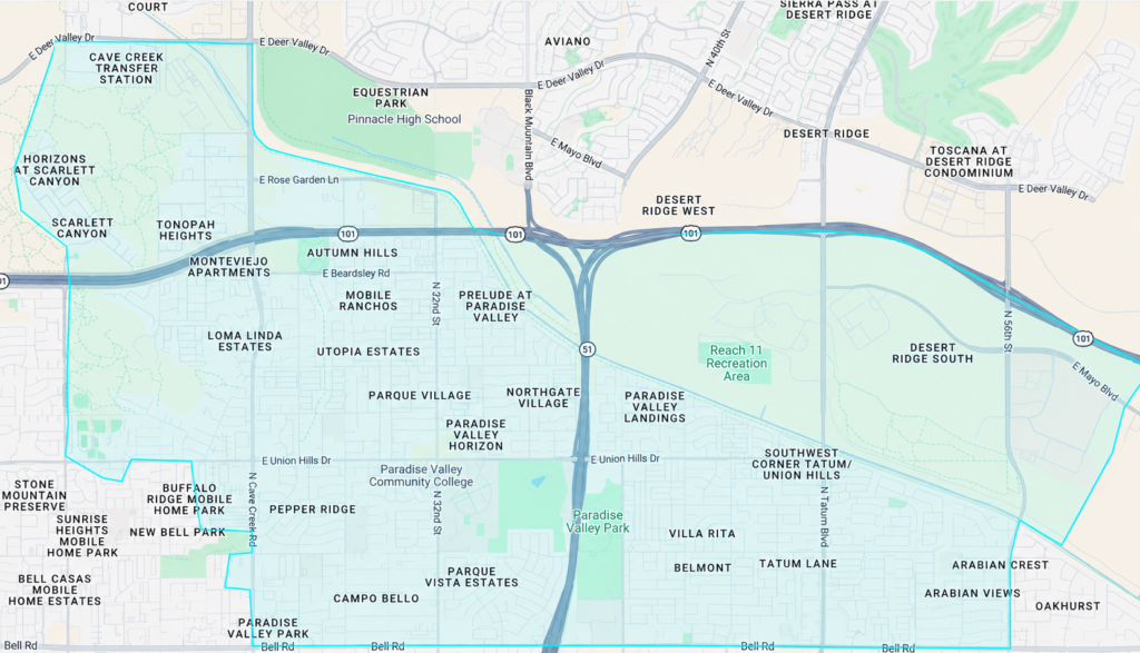 51 Corridor™ real estate market area map in North Phoenix