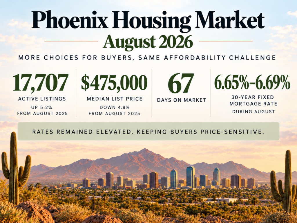Phoenix housing market August 2026 showing buyer inventory, home prices and the impact of mortgage rates